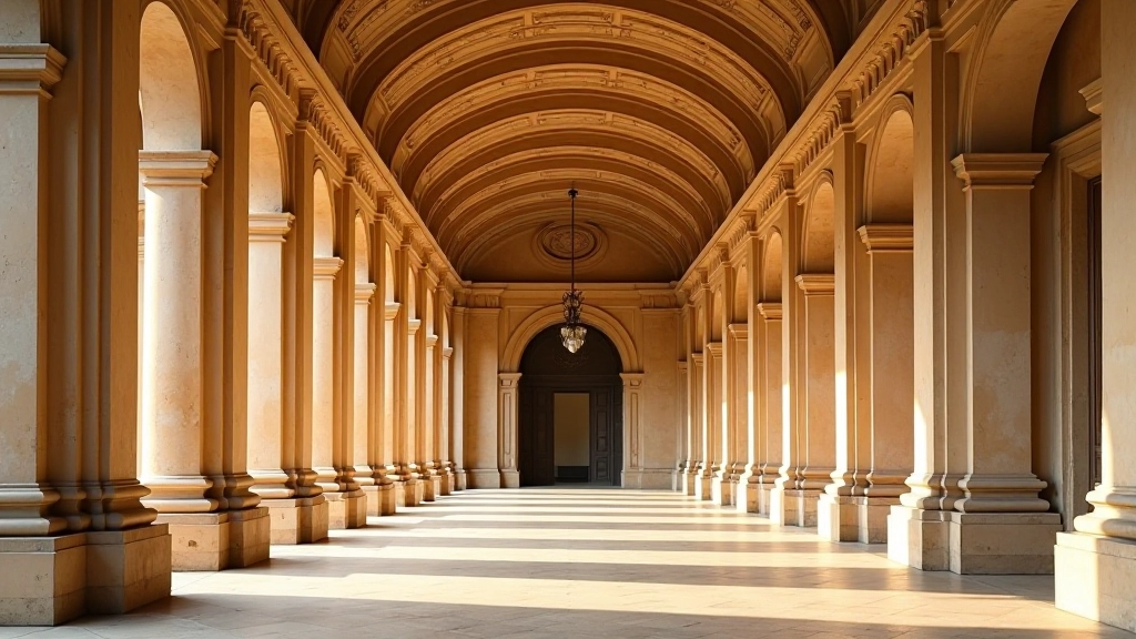 Detailní záběr na nádherné architektonické prvky a sloupce historické kolonády